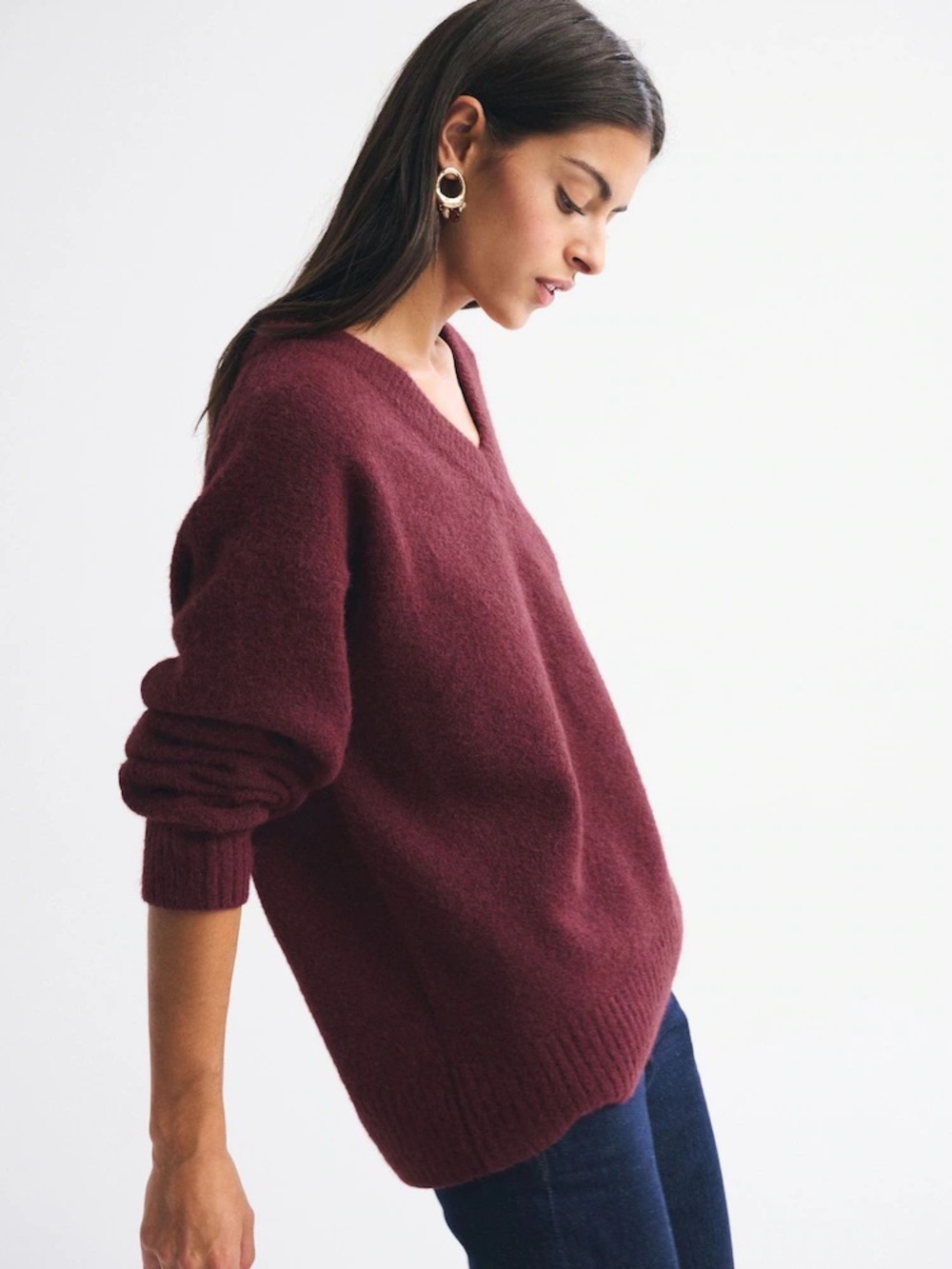 Abercrombie Dad V-Neck Sweater Burgundy S
